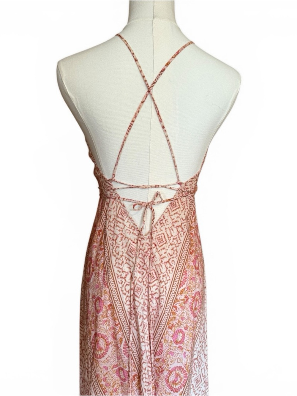 Xirena Printed Maxi Dress Small Boho Open Back Strappy Tassel Tie NWOT - Picture 6 of 9